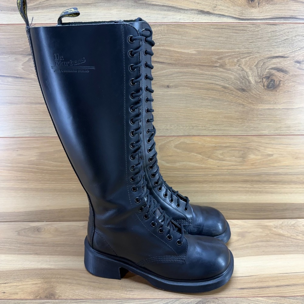 Dr Martens Vintage 90s 20 eye Combat Boots 6 UK 4 Black Leather Tall Chunky 1420